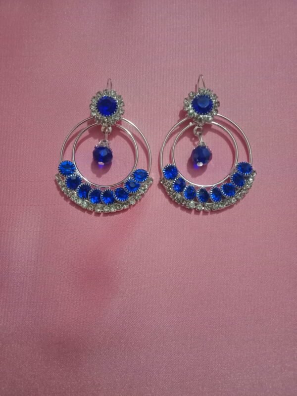Simple Blue Rhinestone Hoop Earrings - nimicollection